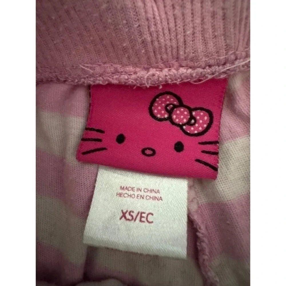 Sanrio Hello Kitty Pink White Striped Pajama Pants Kids Size XS Drawstring Cuffs